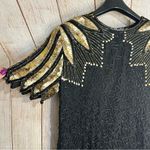 Vintage 100% Silk Sequin Beaded Gold Black 12p Midi Dress Size 12 Photo 8