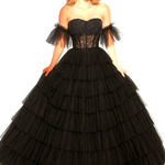 Jovani Tiered Tulle Ball Gown With Beaded Corset Bodice 42249A black size 10 Photo 0