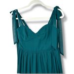 Lulus  NWOT Radiant Charisma Emerald Chiffon Ruched Tie-Strap Maxi Dress Medium Photo 4