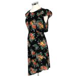 Walter Baker Floral Asymmetric Dress Ruffled Shoulders Black Multi Size Large Photo 5