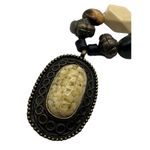Bohemian Chunky Beaded Pendant Necklace Neutral Earthy‎ Hippie Statement Jewelry Photo 1