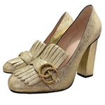 Gucci  Gold Marmont Fringes High Heeled Platform Loafer Pumps Photo 1
