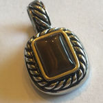Vintage Silver Tone & Brown Tigers Eye Look Boho Chunky Pendant Photo 1