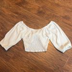 Urban Outfitters off white cropped twist Front ribbed raw hem 1/2 sleeve top Photo 2