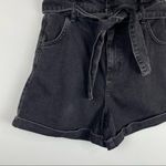 Topshop  Black Denim Paperbag Tie Waist Shorts Sz 6 Photo 4