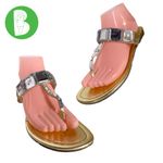 EXPRESS GOLD FAUX LEATHER WITH CLEAR PLASTIC CRYSTALS THONG SANDALS (8) Photo 1