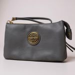 Stone Mountain USA LLC Gray Wristlet Clutch Bag with Gold Logo Detail Photo 0