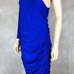 AX Paris Blue One Sleeve Slinky Ruched Midi Dress NWT Photo 3