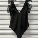 ZARA Bodysuit Top Medium Black Fairy Balletcore Organza Ruffled Sleeve Blouse Photo 3