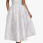 White Jacquard Strapless Corset Midi Dress Size 8 Photo 0