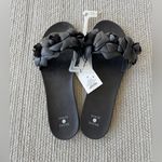 Shade & Shore  Black Rosette Faux Leather Slides Sandals Size 11 NWT Photo 1