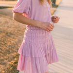 Current Air  Thalia Split Neck Smocked Lavender Pink Dot Blouse Top Size Large Photo 14