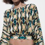 ZARA  Multicolored Round Neck Bohemian Printed Open Back Tied Top Sz M Photo 0