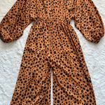 RHODE Jumpsuit Blake Long Sleeve Wide Leg Satin Leopard Cheetah Print L NWT New Photo 5