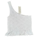 Gaze One Shoulder Asymmetrical Top‎ Gray White Ruching Ruffle Size Medium NWT Photo 3