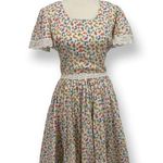 Vintage Novelty bird print 60's Flare Sleeve Fit & Flare midi dress White Photo 0