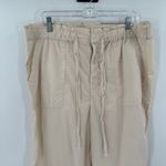 Lou & grey  Tan Cotton Elastic Drawstring Waist Pocket Cropped Pants Size Large Photo 3