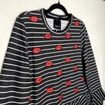 Nanette Lepore  Beaded Kisses Striped Long Bell Sleeve Peplum Top Large Gray Photo 2