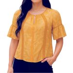 LC Lauren Conrad  Yellow Sheer Paisley Boho Blouse Bell Sleeves Small Photo 0