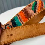 Vintage Woven Leather Belt Multicolor Southwestern Stripe Size 34 Boho Hippy EUC Orange Photo 4