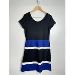 Anne Klein Ann Klein Midi Dress Womens Medium Colorblock A-line Black/Blue Short Sleeve Photo 1