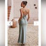 Billy J Chiara Maxi Dress Satin Halter Lace Up Open Back Green Size 8 Bridesmaid Photo 3