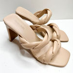 Open Edit  Sandals Womens Size 7.5 Tan Braided‎ Double Strap Slip On Heels Photo 0