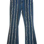 SheIn  Blue Fringe Striped Classic Casual Wide Leg Flare Denim Jeans Women Sz 4 Photo 0