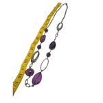 Lavender purple beaded and silver disc chain necklace long statement necklace Photo 2