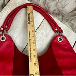 Plinio Visona  Vibrant Pink Leather Shoulder Bag Red Suede Panel Large Hobo Photo 10