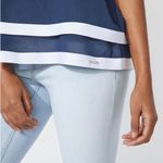 Nautica  Tiered Chiffon Top Navy/White L EUC​ Photo 3