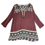 Bandolino Joelle Tunic Dress Womens Large Burgundy Embroidered Bohemian Peasant Photo 0