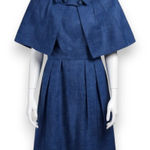 1950s Vintage Adele Simpson Navy Tweed Cape Dress – Union Made Size 6 USA Blue Photo 0