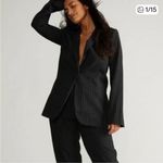 Norma Kamali  Black Pinstripe Jacket 16 Classic Rayon Blend Single Breasted Photo 1