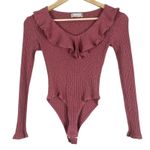 Altar'd State Bodysuit Womens XS Mauve Pink Ribbed Ruffle Long Sleeve Coquette Photo 0