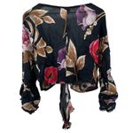 Agua Bendita Women L Angie Blouse Jasmine Collection Navy Floral Front Tie Shawl Photo 4