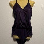 Charlotte Russe Purple Satin Feel Bodysuit Size M Silky Wrap Front Top Spaghetti Photo 0