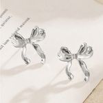 Silver Ribbon Bow Earrings Photo 5