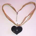 Tan Gold Tone Glass Shimmer Heart Pendant Boho Necklace Black Photo 5