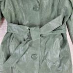 Kenar Green Leather Belted Trench Coat Womens 8 Jacket Liquid Embossed Photo 12