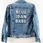 Lucky Brand Tomboy Trucker Graphic Blue Jean Babe Denim Jean Jacket Blue Small Photo 14