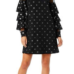 New Collection Dress Sz Medium Polka Dots Shimmer Ruffle Sleeve Mesh Futuristic Black Photo 0