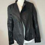 Lucky Brand Black Leather Moto Jacket Women’s Size S Classic Full Zip Biker Photo 0