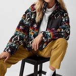 New In Aztec Print Sherpa Fleece Zip Jacket Southwest Boho Size L Blue Size L Photo 0