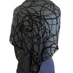 Handmade  black sheer and velvet geometric design scarf 50x42 inches Photo 3