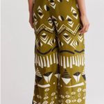 T Tahari  Drawstring Waist Olive Patterned Wide-Leg Pants Photo 5