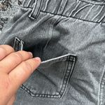 Denim Elastic High Waist Cuffed Shorts Black Large Photo 4