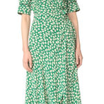 Dalton Silk Crepe Wrap Dress in Green Floral Print Size L Photo 0