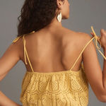 Greylin  by Anthropologie Mustard Eyelet Tie-Strap Crop Top size XL #314 Photo 0