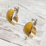 Vintage Clip On Earrings Mustard Yellow Elongated Hoops Photo 1